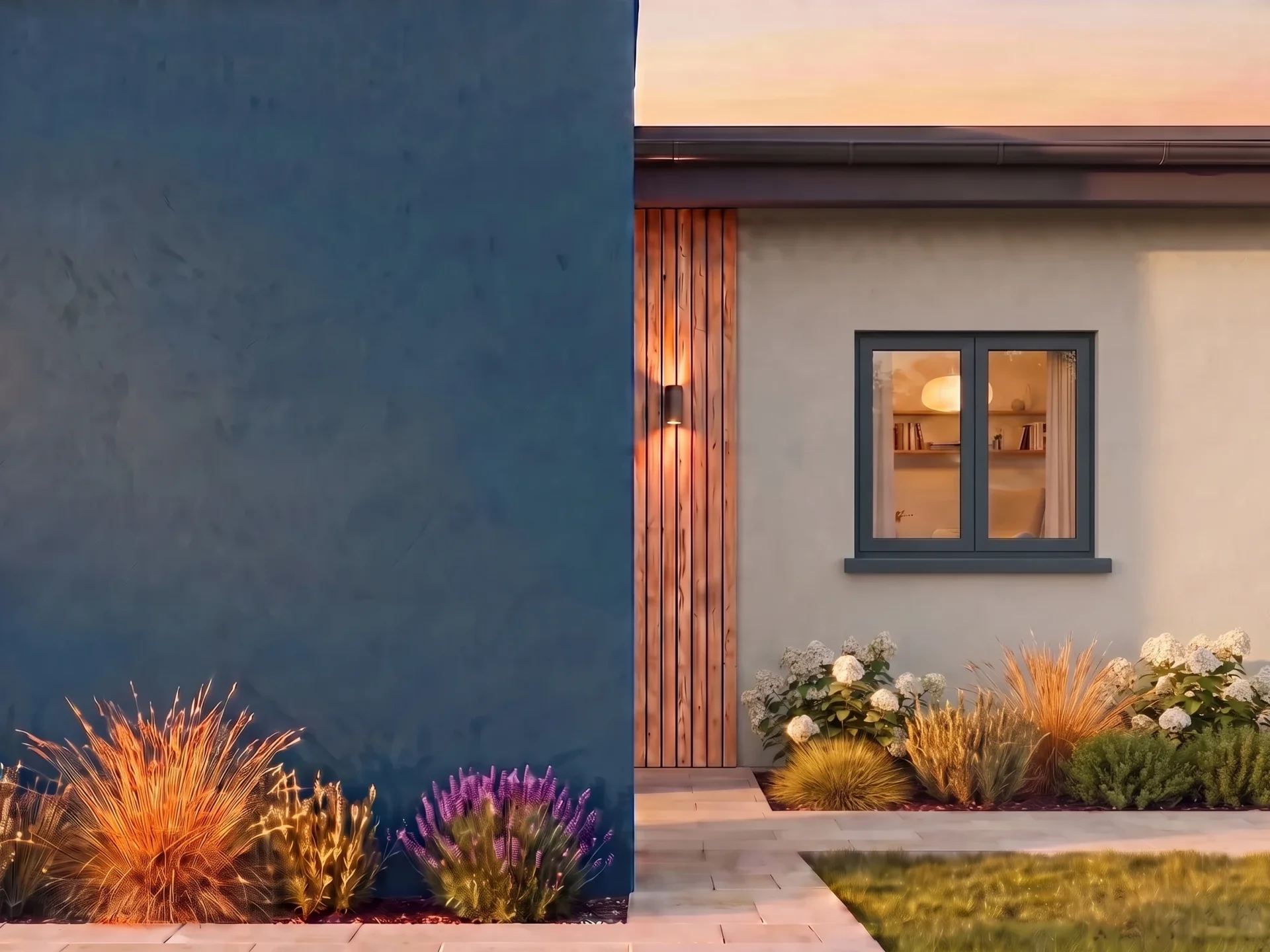Casa con finestra T-Classic Slim MONO BUDVAR sulla parete del marchio — vista esterna