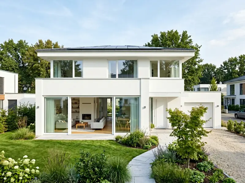 Casa moderna con grandi finestre in PVC – vista esterna